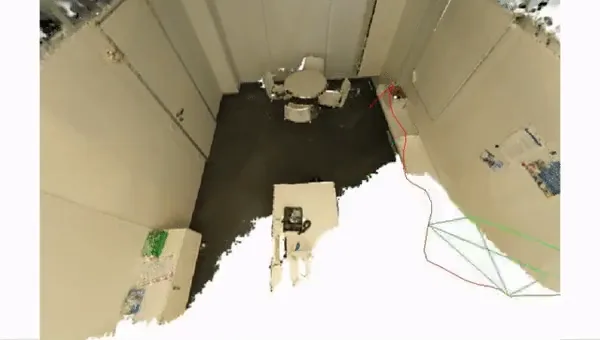 Camera tracking and a 3D Gaussian reconstruction of an indoor scene.